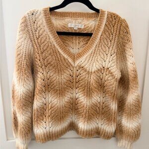 LOFT V-Neck Sweater in Tan and Cream